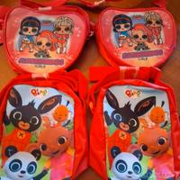 borsette bimbi con tracolla regolabile.BING e LOL 