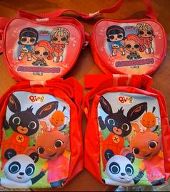 borsette bimbi con tracolla regolabile.BING e LOL 