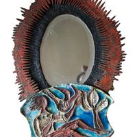 Specchio artistico  con cornice in ceramica