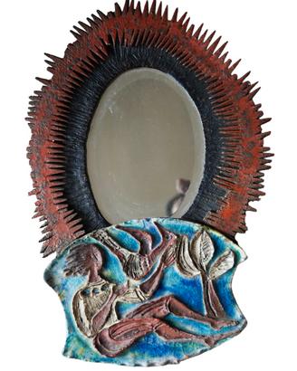 Specchio artistico  con cornice in ceramica