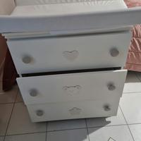 fasciatoio bianco con 3 cassetti e cuscino 