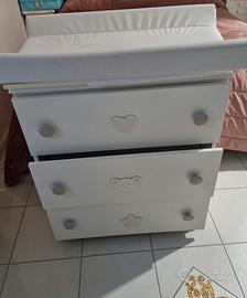 fasciatoio bianco con 3 cassetti e cuscino 