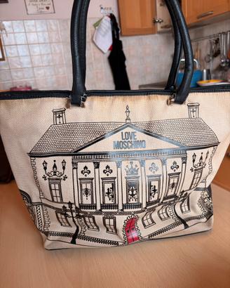 Shopping bag Love Moschino, stampa palazzo Vintage