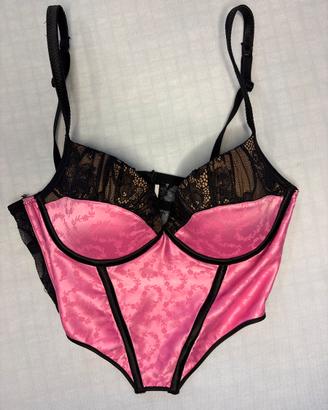 Corsetto rosa e nero in raso e pizzo taglia M