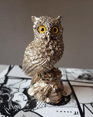 Statuetta Gufo Placcato Argento 925 Italy. Vintage