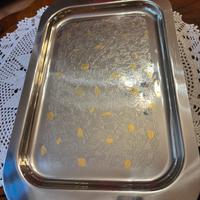 Vassoio vintage acciaio e oro design anni 70