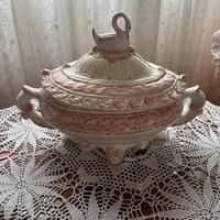 Zuppiera antica ceramica di bassano- decoro rosa e