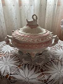 Zuppiera antica ceramica di bassano- decoro rosa e