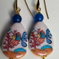 orecchini argento con agata  blu e ceramica 