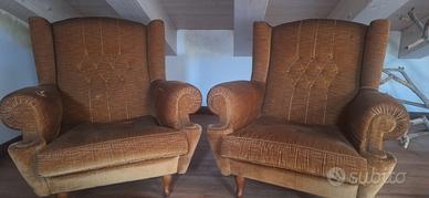 Coppia poltrone bergère vintage anni 70 in velluto
