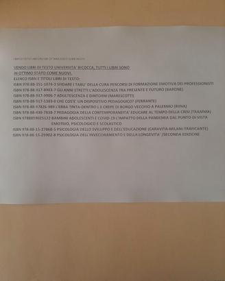 LIBRI DI TESTO UNIVERSITA' BICOCCA - COME NUOVI