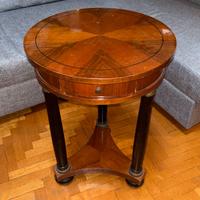 Tavolino rotondo vintage stile Impero con cassetto