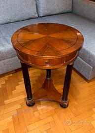 Tavolino rotondo vintage stile Impero con cassetto