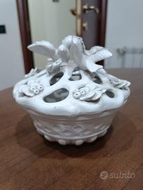 Cestino Pot-pourri Vintage Ceramica Bianca 