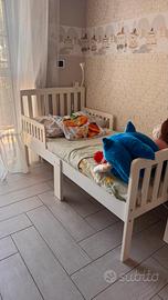 Lettino per Bambini Bianco con Sponda + materasso 