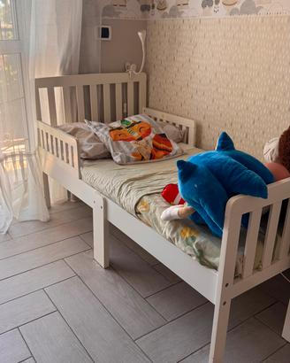 Lettino per Bambini Bianco con Sponda + materasso 