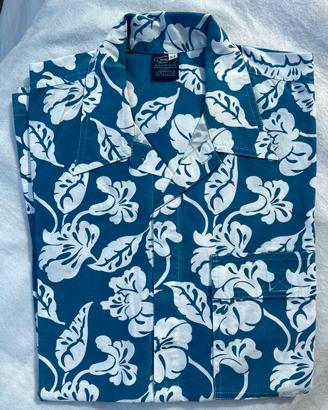 Camicia Hawaiana Uomo Vintage XL Blu/Bianco
