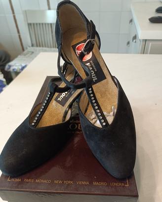 scarpe da ballo tg 34 camoscio nero suola bufalo 