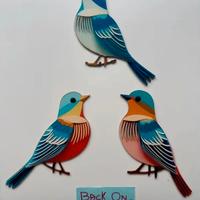 Set 3 uccelli bohemien in legno 2D artigianali