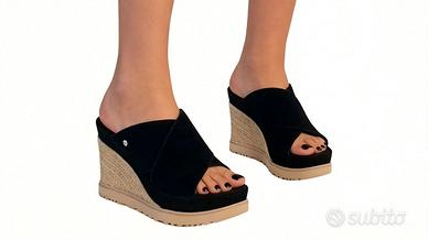Sandali, pelle scamosciata, zeppa, nero, Ugg, 40