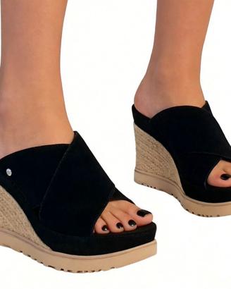 Sandali, pelle scamosciata, zeppa, nero, Ugg, 40