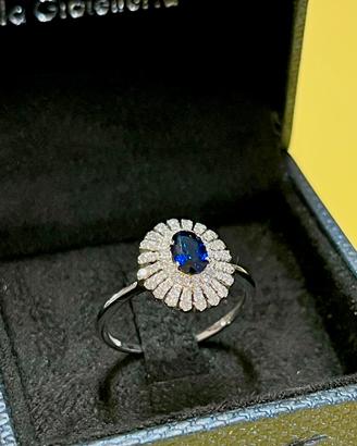 Anello In Oro Bianco 18kt Con Zaffiro E Diamanti