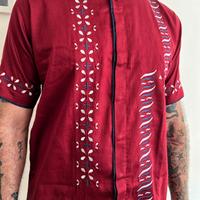 Camicia uomo cotone ricamo fiori onde