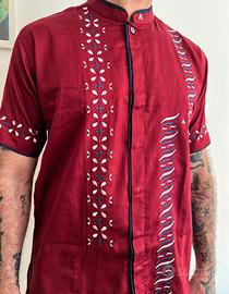 Camicia uomo cotone ricamo fiori onde