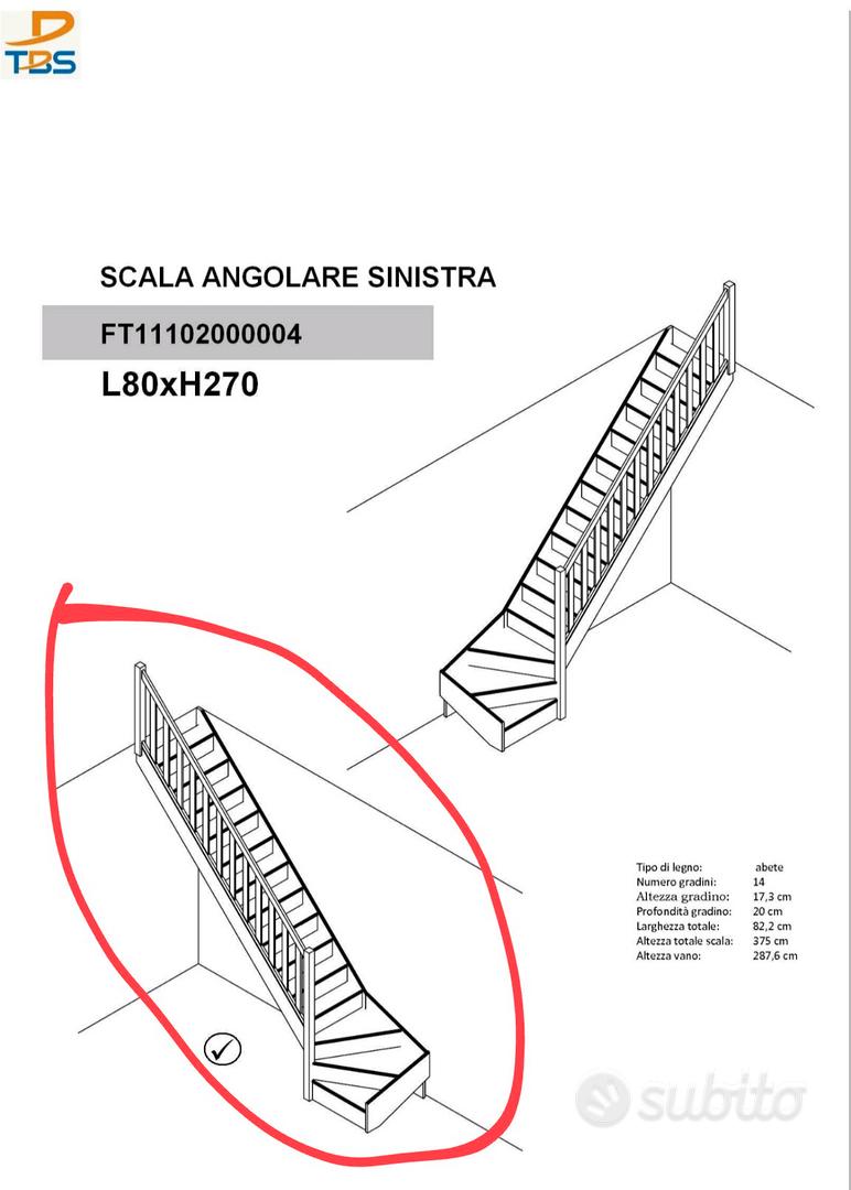 Scala a rampa ¼ di giro Delphis Destra larghezza 83 cm, struttura