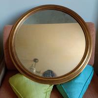 specchio rotondo vintage, legno dorato 