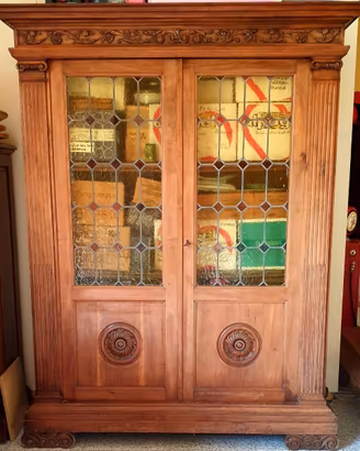 Vetrina Credenza Libreria antica noce massello