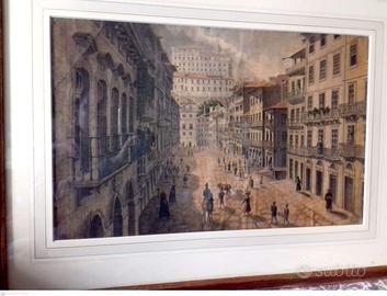 Quadro tempera su carta raf. Genova XIX sec