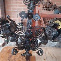 3 Applique e lampadario in ferro battuto Vintage