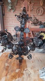 3 Applique e lampadario in ferro battuto Vintage