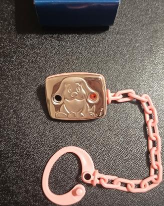 Pinza porta ciuccio in argento laminato color rosa