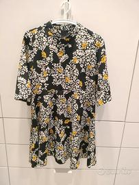 Vestito Zara blu scuro con fiori bianchi e gialli