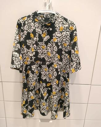 Vestito Zara blu scuro con fiori bianchi e gialli