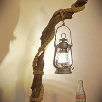 Lampada soprammobile artigianale in legno e Juta