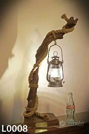 Lampada soprammobile artigianale in legno e Juta