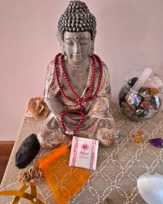 mala tibetano in cinabro rosso e braccto abbinato 