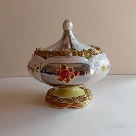 Porta bonbon vintage dipinto a mano oro e argento