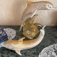 Scultura in vetro di murano con delfini