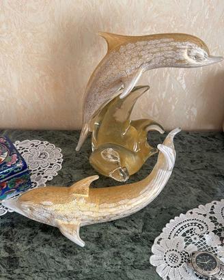 Scultura in vetro di murano con delfini