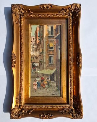 F. Vassetti-olio su tavola firmato,vico napoletano