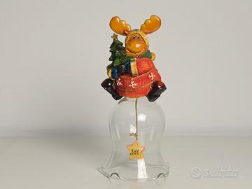 Renna Natale con campana vetro soprammobile