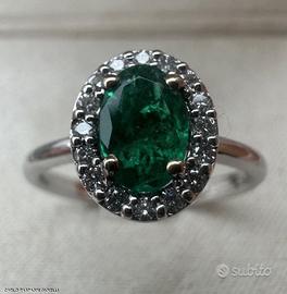 ANELLO ORO 18kt. DIAMANTI SMERALDO COLOMBIANO CERT