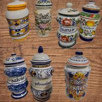 7 Vasetti Porta Spezie Albarello Farmacia H 16cm