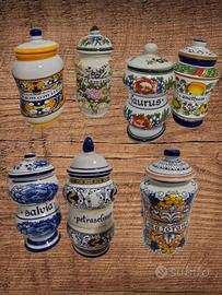 7 Vasetti Porta Spezie Albarello Farmacia H 16cm