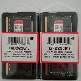 2x RAM DDR4 16Gb Kingston Sodimm 3200Mhz DDR 4 16