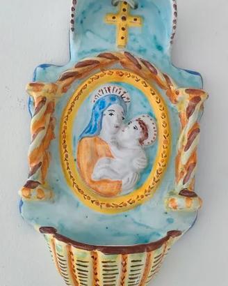Acquasantiera in ceramica dipinta a mano artigiana